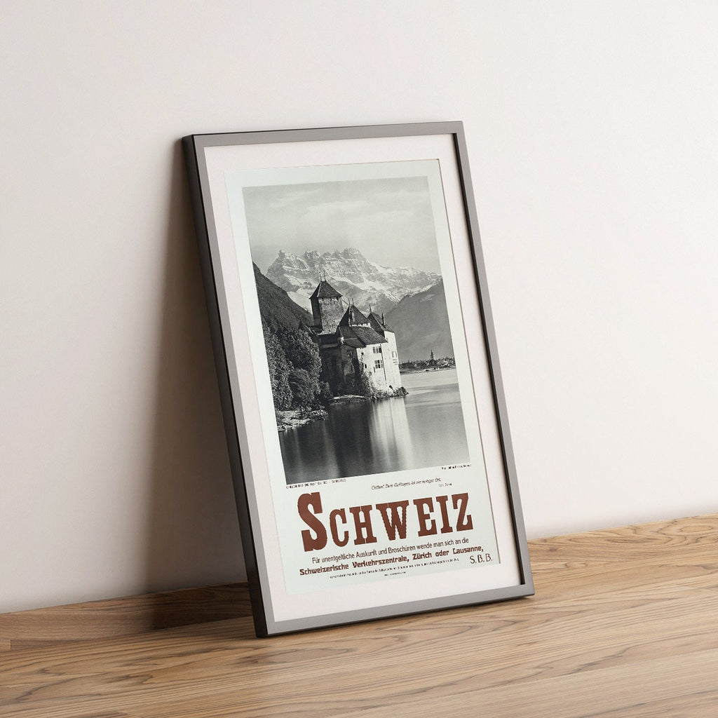 Hi-Res-Druck - A4, A3...20x30 Zoll... Schweiz, Chillon und die Dent du Midi, Genf, 1928 - Vintage Reiseplakat Transport