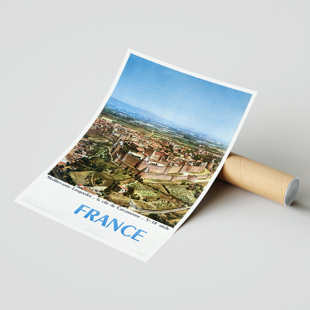 Hi-Res Print - A4, A3...20x30 Zoll... Reise nach Frankreich, La Cité de Carcassonne, Languedoc Frankreich Schloss, 1960 - Vintage Reiseposter