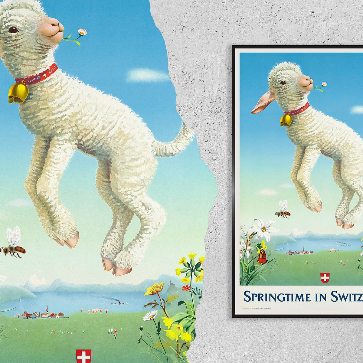 Hi-Res Print - A4, A3...20x30 inch... Swiss Travel, Springtime in Switzerland, Frühlingsfahrten, Donald Brun, 1945 - Vintage Travel Poster
