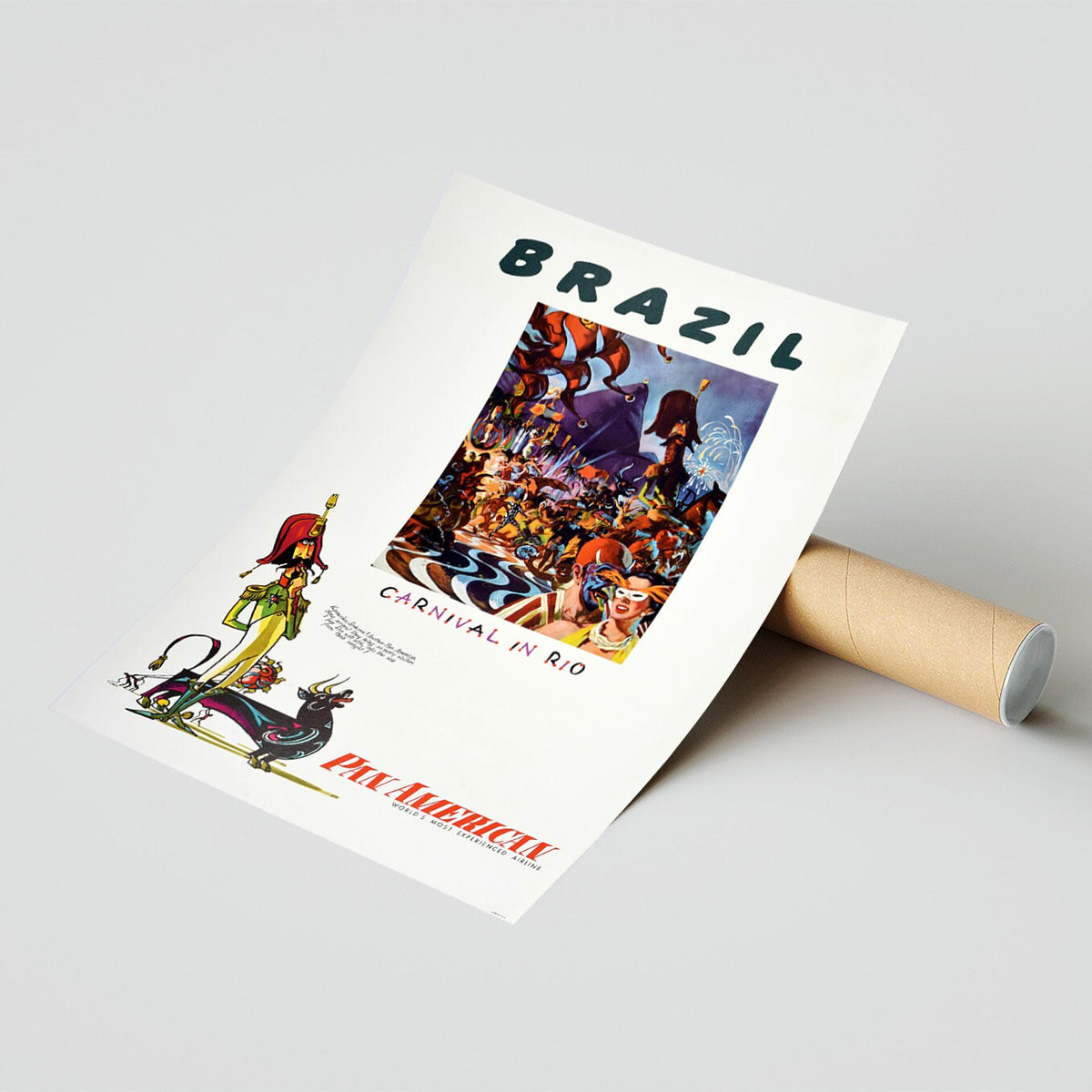 Hochauflösender Druck - A4, A3... 20x30 Zoll... Pan American World Airways, Reisen in Brasilien, Karneval in Rio, 1950 - Vintage-Fluglinienposter