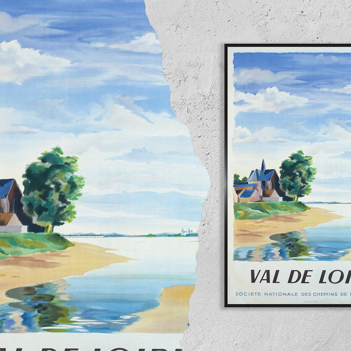Hi-Res Druck - A4, A3... 20x30 Zoll... Société Nationale des Chemins de Fer Français, Val de Loire, SNCF, Troy, 1946 - Vintage Reiseplakat