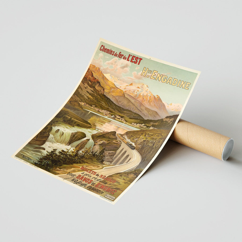 Hi-Res Druck - A4, A3...20x30 Zoll... Chemins de Fer de l'Est, Haute Engadine, Frédéric Hugo D'Alesi, 1904, PLM - Reiseflugplakat