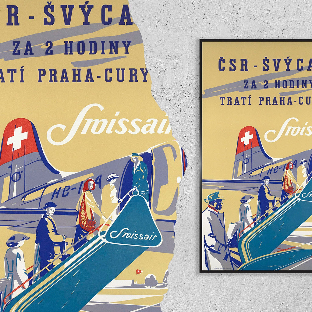 Hochauflösender Druck - A4, A3...20x30 Zoll... Swissair, Tschechoslowakei - Schweiz, Henri OTT, 1948 - Reise-Fluggesellschaften-Werbeplakat