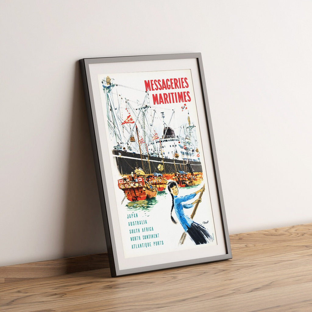 Hi-Res Druck - A4, A3...20x30 Zoll... Messageries Maritimes, Japan, Australien, Südafrika, Nordkontinent, 1954 - Vintage Reiseposter