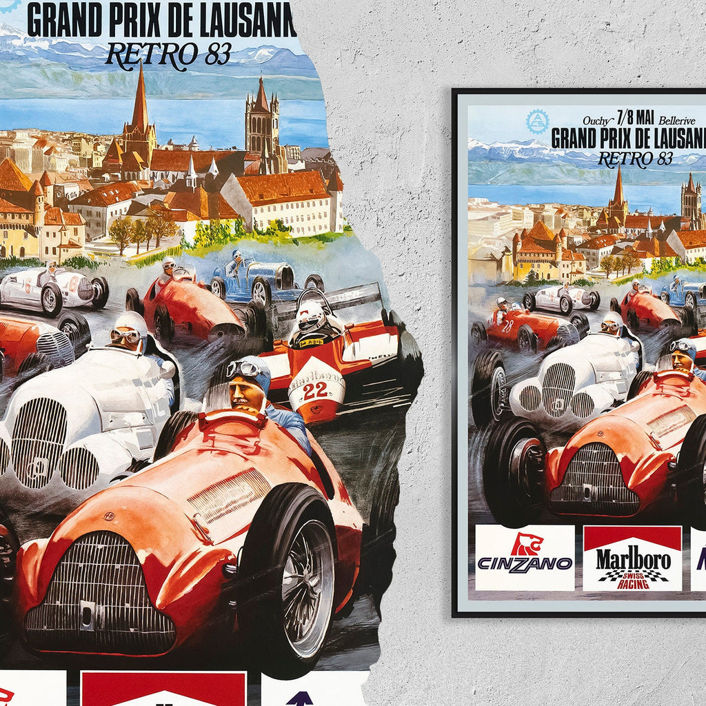 Hi-Res Print - A4, A3...20x30 Zoll... "Lausanne Automobile Grand-Prix 1947", Retro 83, W. RICHARD, 1983 - Vintage Werbeplakat