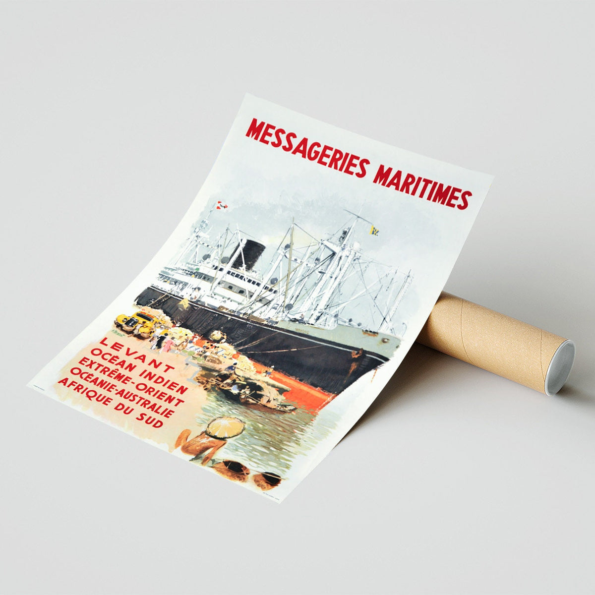 Hi-Res Print - A4, A3...20x30 Zoll... Messageries Maritimes, Levant, Indischer Ozean, Ferner Osten... 1954 - Vintage-Reiseposter