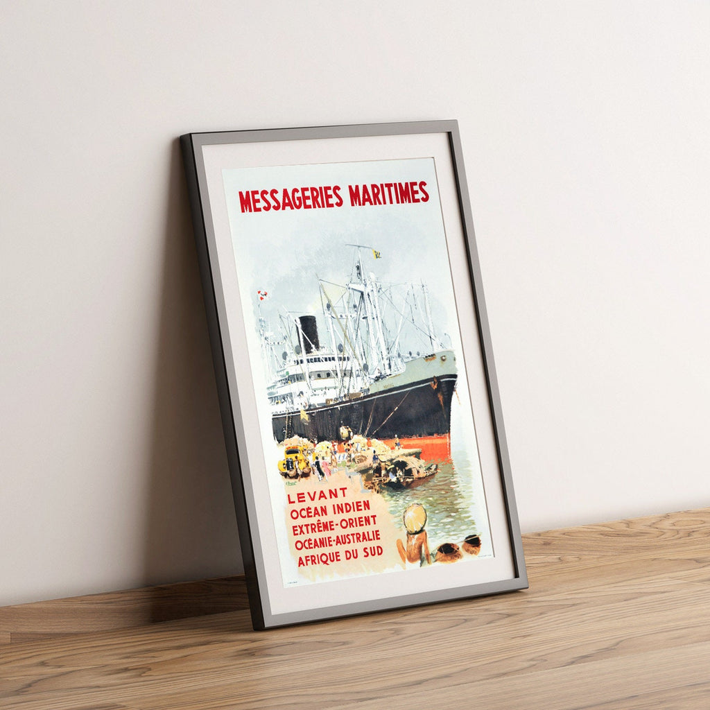 Hi-Res Print - A4, A3...20x30 Zoll... Messageries Maritimes, Levant, Indischer Ozean, Ferner Osten... 1954 - Vintage-Reiseposter