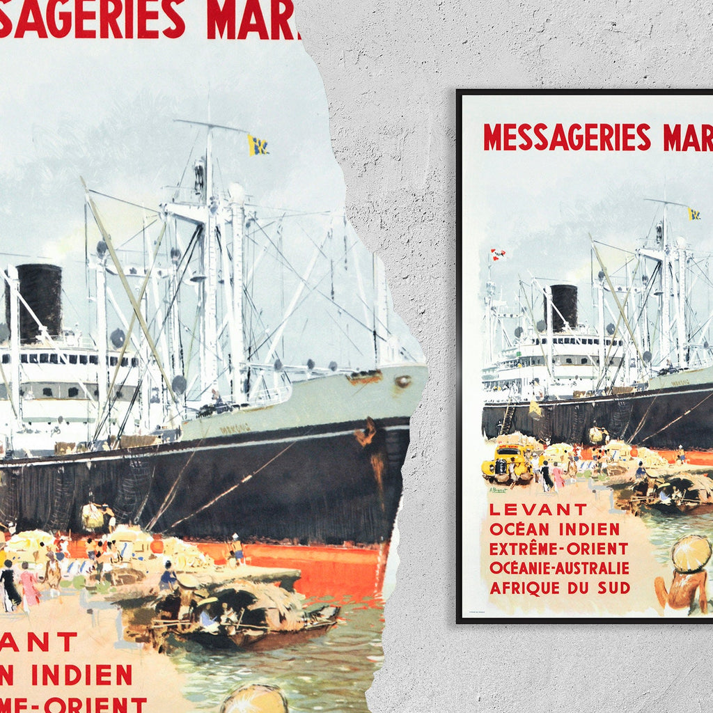 Hi-Res Print - A4, A3...20x30 Zoll... Messageries Maritimes, Levant, Indischer Ozean, Ferner Osten... 1954 - Vintage-Reiseposter