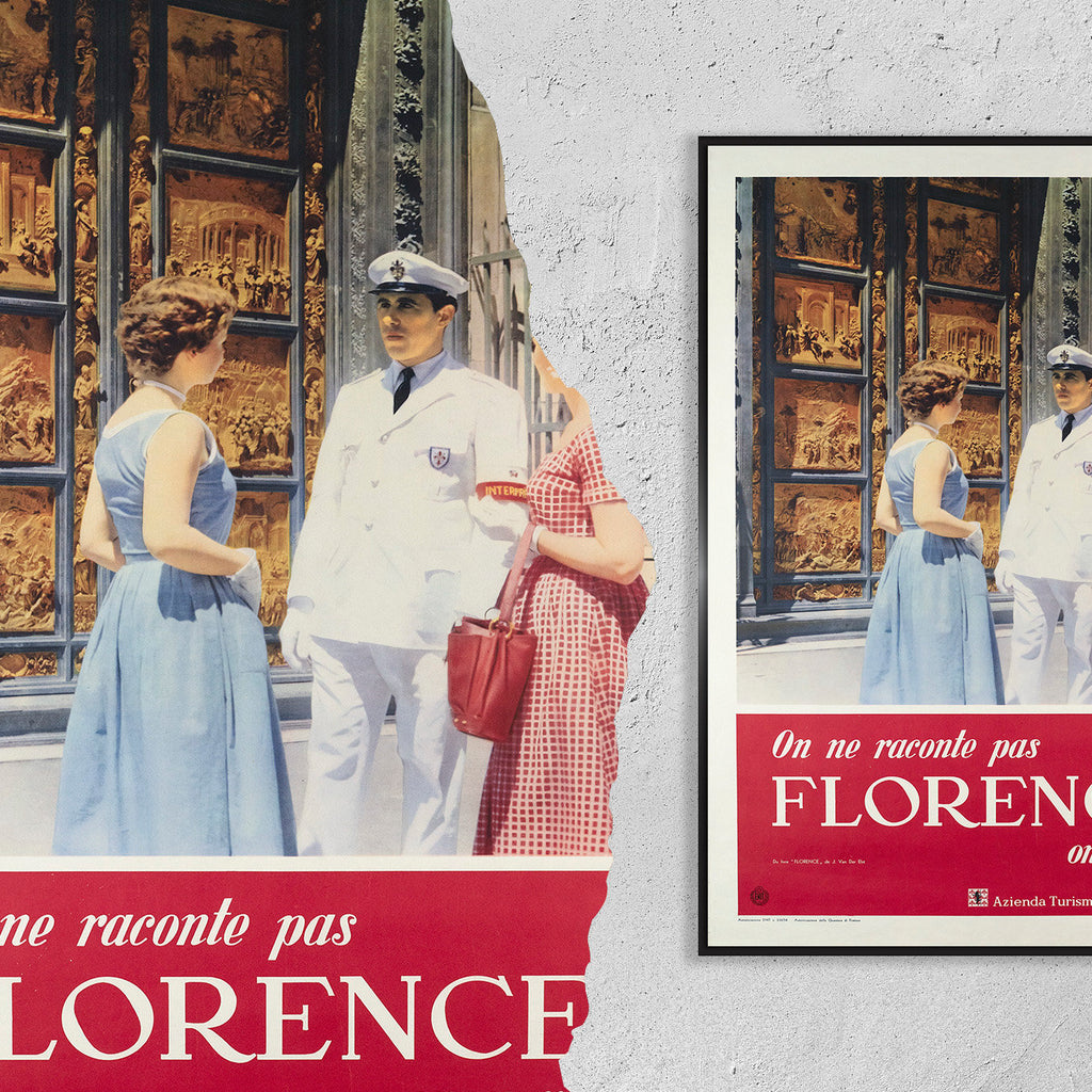 Hi-Res Print - A4, A3...20x30 Zoll.. Reise durch Italien, Man erzählt nicht von Florenz, Man fährt hin, 1954 - Vintage Reiseplakat