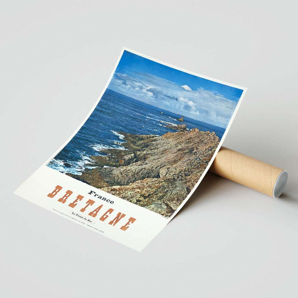 Hochauflösender Druck – A4, A3... 20x30 Zoll... Reisen in Frankreich, Bretagne, La Pointe du Raz, 1955 – Vintage-Reiseplakat