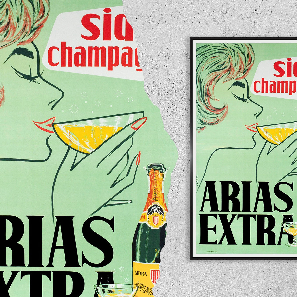 Hi-Res Print - A4, A3… 20x30 inch... Spain, Champagne, Sidra Woman, Arias Extra, 1962 - Vintage Drink Poster