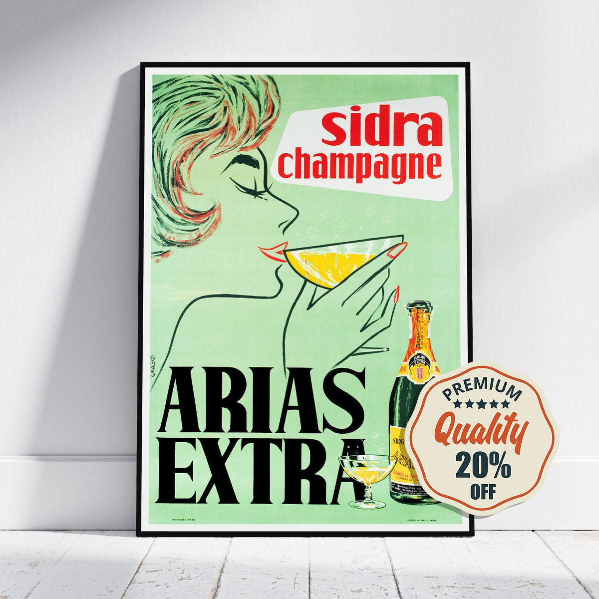 Hi-Res Print - А4, А3… 20x30  inch... Spain, Champagne, Sidra Woman, Arias Extra, 1962 - Vintage Drink Poster