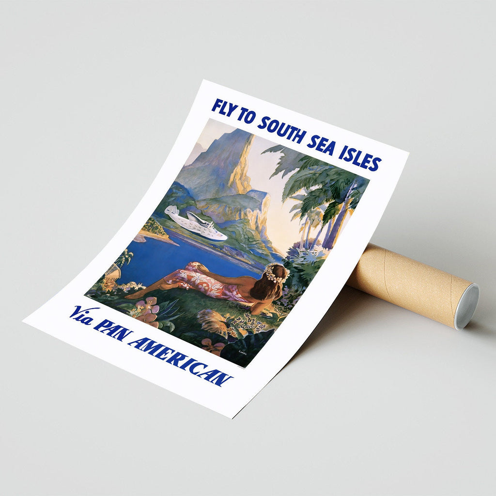 Vintage Fine Art Poster – A4, A1...20x30 inch... Pan Am (Pan America) – Fliegen Sie zu den Südseeinseln – Vintage-Flugreisen-Druck