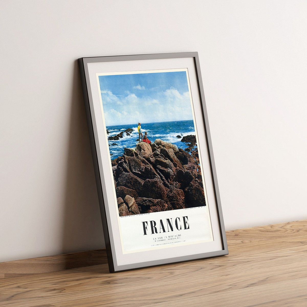Vintage Kunstdruckposter - A4, A1...20x30 Zoll.. Reise durch Frankreich, Das Meer in der Bretagne, Ploumanac'h Perros-Guirec, Frankreich, 1955 - Reisedruck