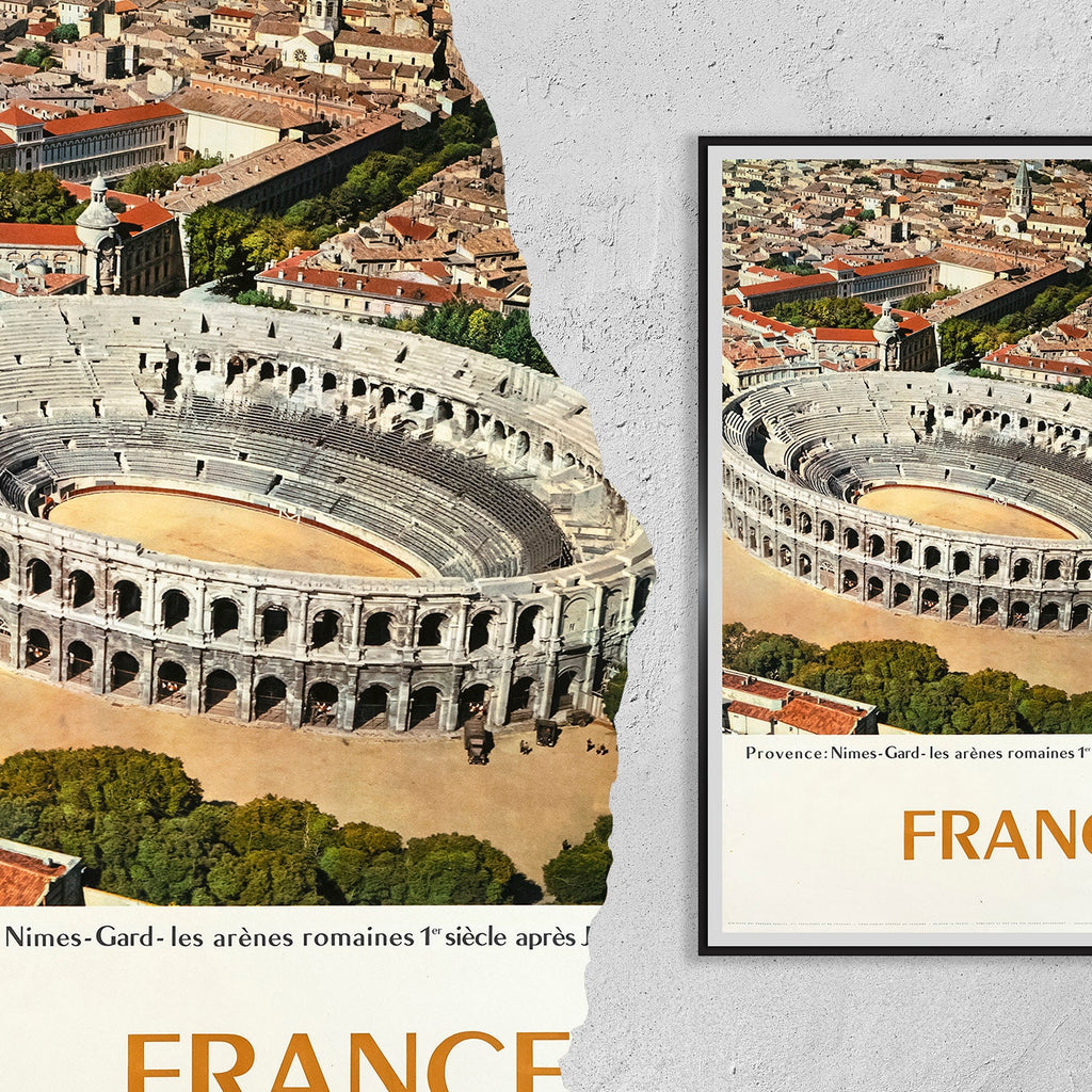 Hi-Res Print - A4, A3...20x30 Zoll... Reise in Frankreich, Nîmes, Gard, Les arènes romaines 1. Jahrhundert nach Christus, 1959, Vintage Sportposter