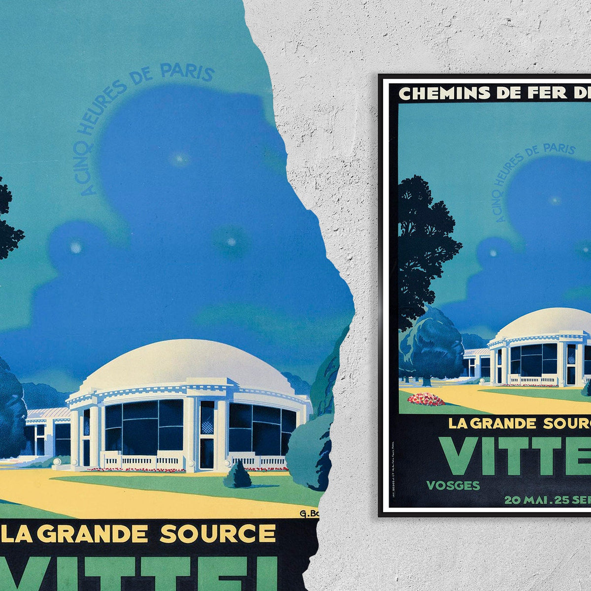 Hi-Res Print - A4, A3...20x30 Zoll... Chemins De Fer Du Midi, La Grande Source Vittel Zug 5 Stunden von Paris – Vintage Eisenbahnplakat