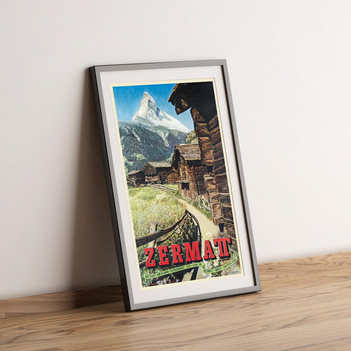 Hochauflösender Druck - A4, A3...20x30 Zoll... Swiss Travel, Zermatt, Riffelalp Riffelberg Gornergrat, 1951 - Vintage-Reiseposter