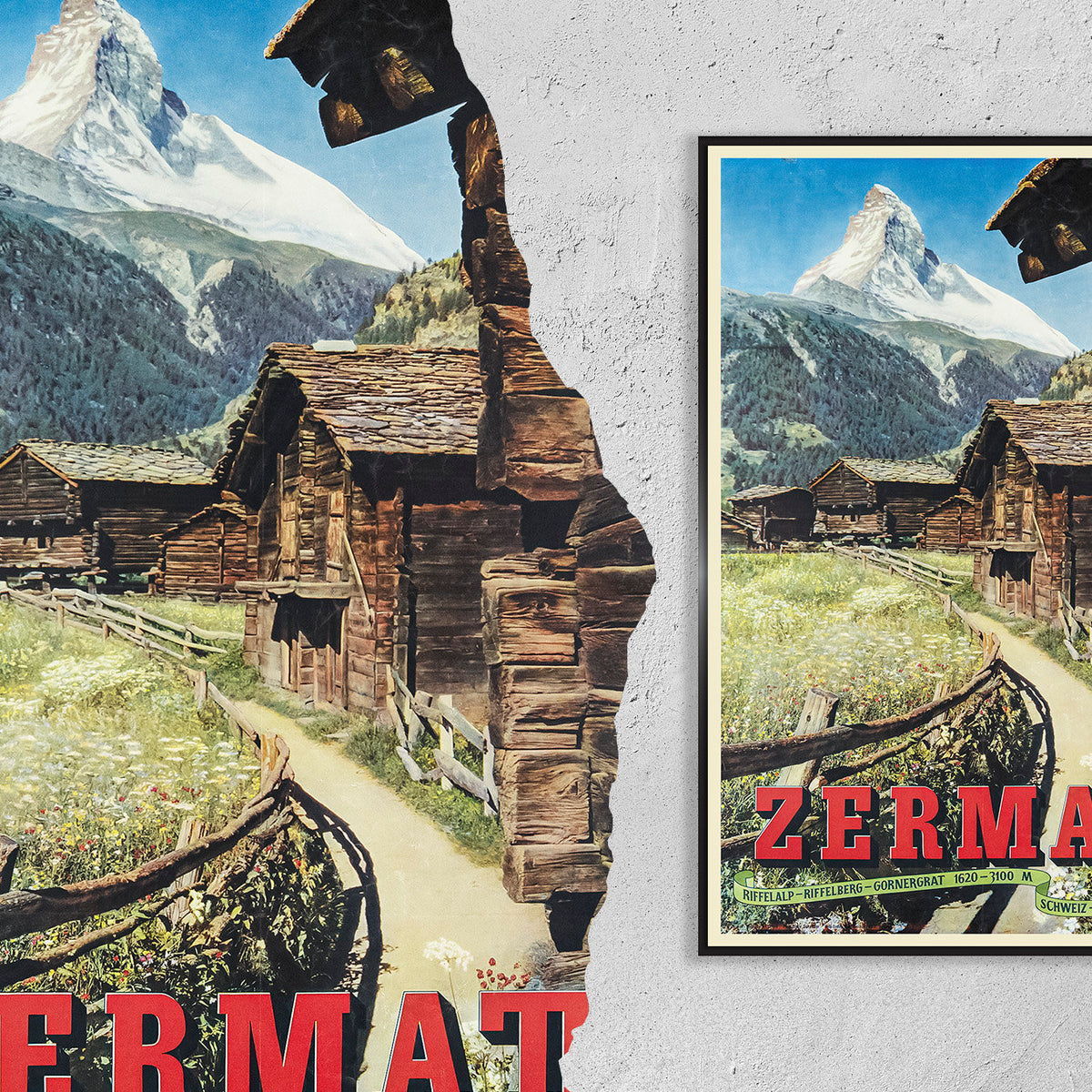 Hochauflösender Druck - A4, A3...20x30 Zoll... Swiss Travel, Zermatt, Riffelalp Riffelberg Gornergrat, 1951 - Vintage-Reiseposter
