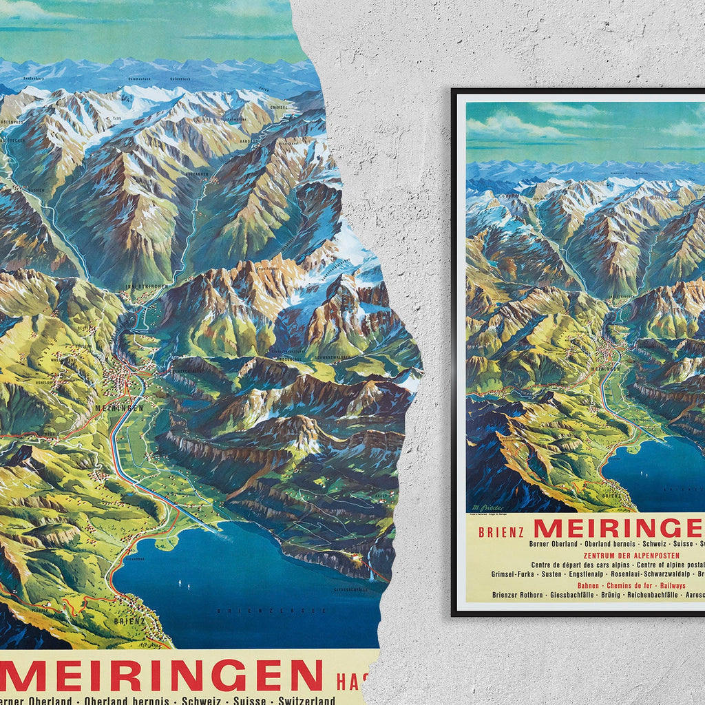 Berner Oberland · Karte der Schweiz · Brienz · Meiringen · 1950