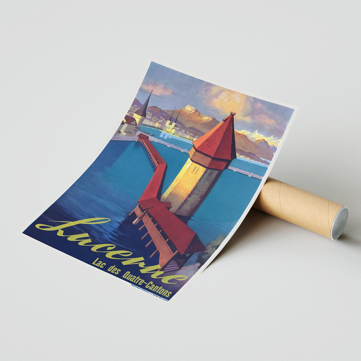 Hochauflösender Druck – A4, A3...20x30 Zoll... Schweizer Reisen, Architektur Luzern, Seeberg, Vierwaldstättersee, Schweiz Brücke, 1936