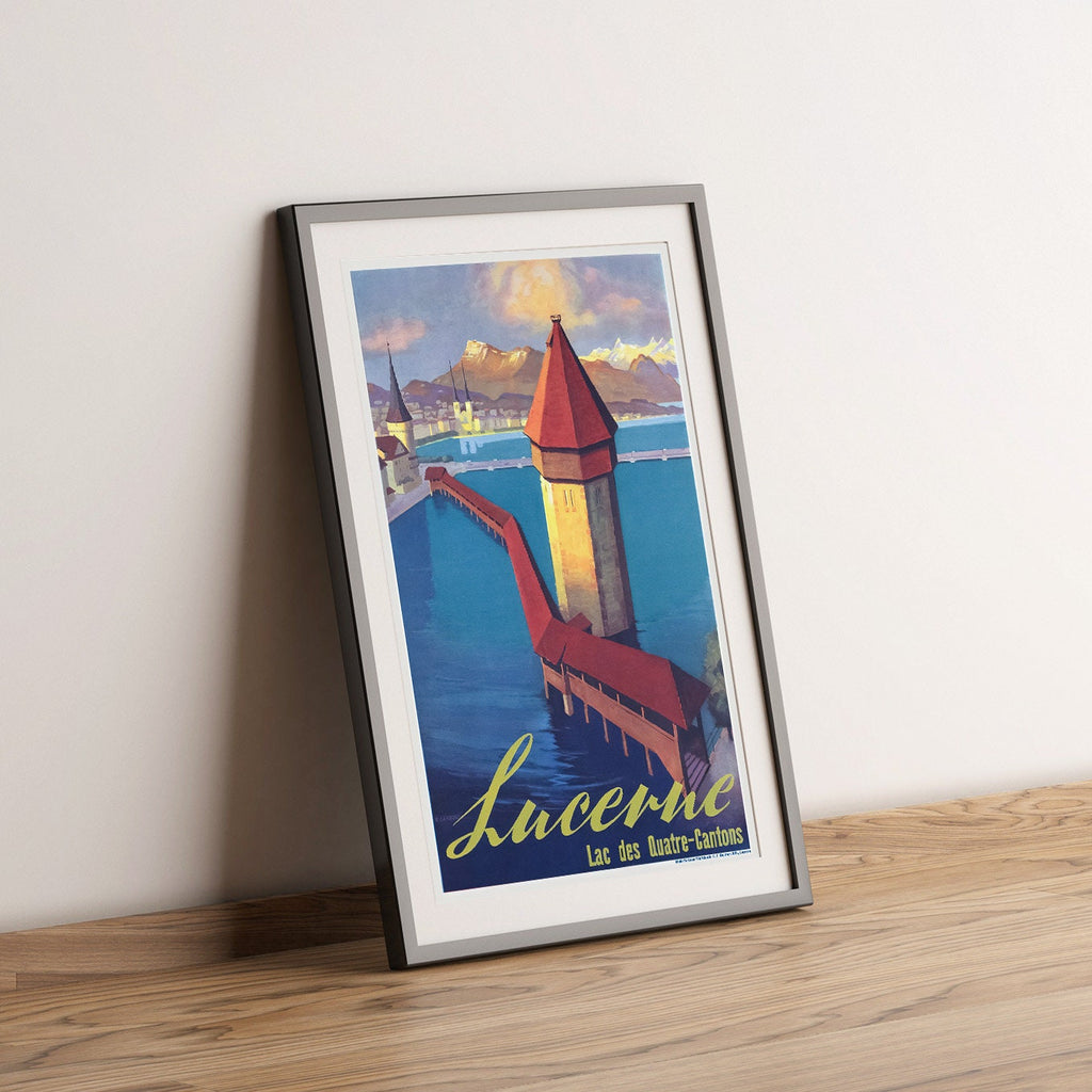 Hochauflösender Druck – A4, A3...20x30 Zoll... Schweizer Reisen, Architektur Luzern, Seeberg, Vierwaldstättersee, Schweiz Brücke, 1936