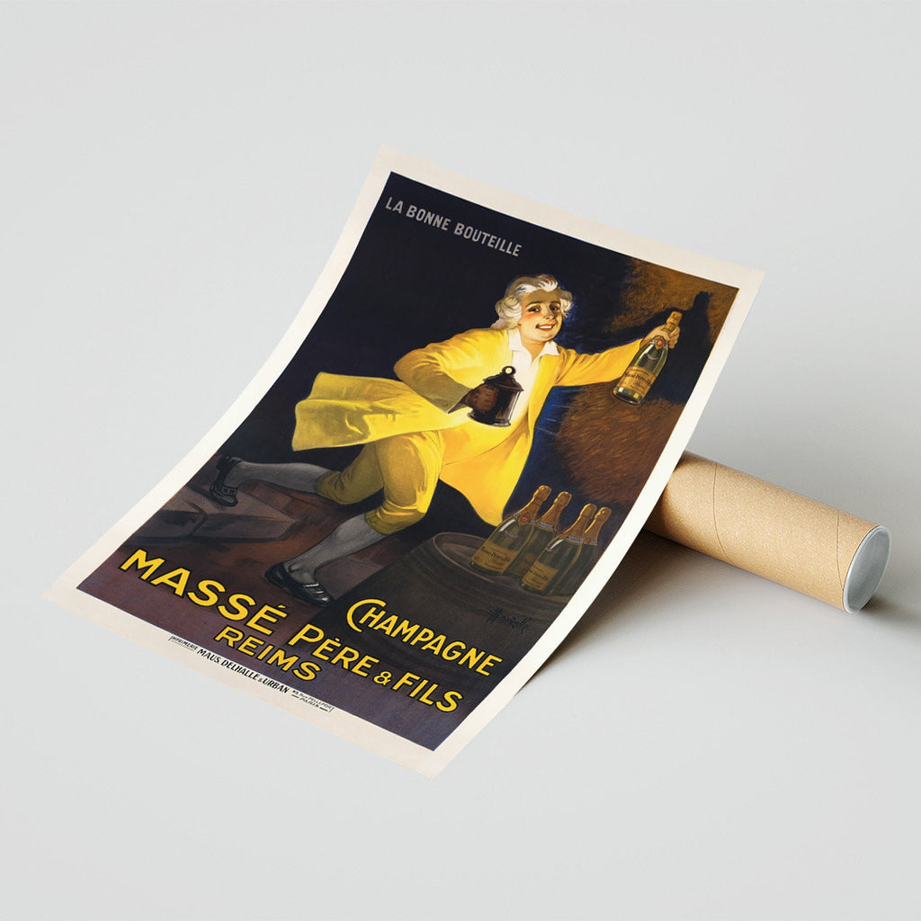 Hi-Res Druck - A4, A3...20x30 Zoll... Champagner Massé père & fils, La bonne bouteille, Reims, 1920 - Vintage Getränke Alkohol Poster
