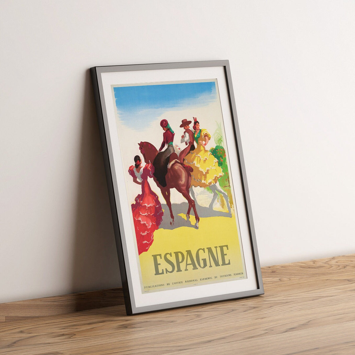 Hi-Res-Druck - A4, A3...20x30 Zoll... Spanien, Ausgefallene Kleider aus Sevilla, Espagne, Flamenco-Stil, 1949 - Vintage-Reiseplakat