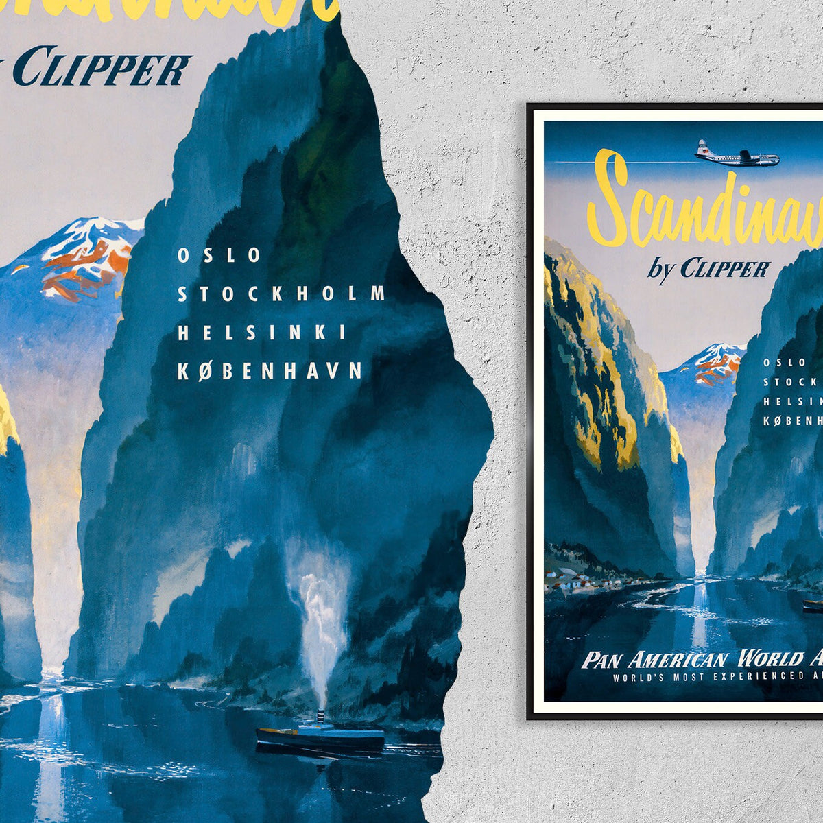 Hi-Res Print - A4, A3...20x30 Zoll... Pan Am (Pan American World Airways) Skandinavien - Vintage Fluglinien-Reiseplakat