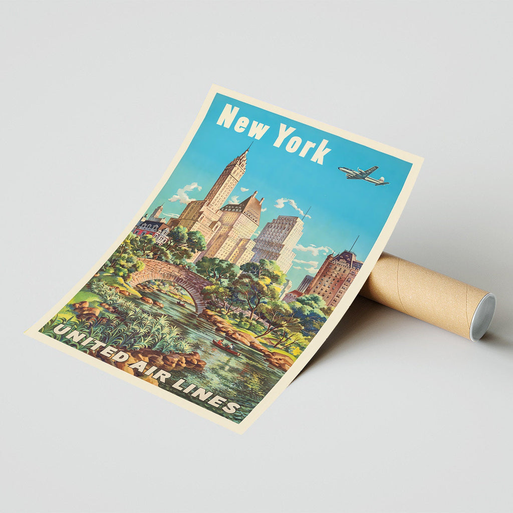 Vintage Kunstdruck Poster - A4, A1...20x30 Zoll... New York - United Airlines - Vintage Airline Travel Print