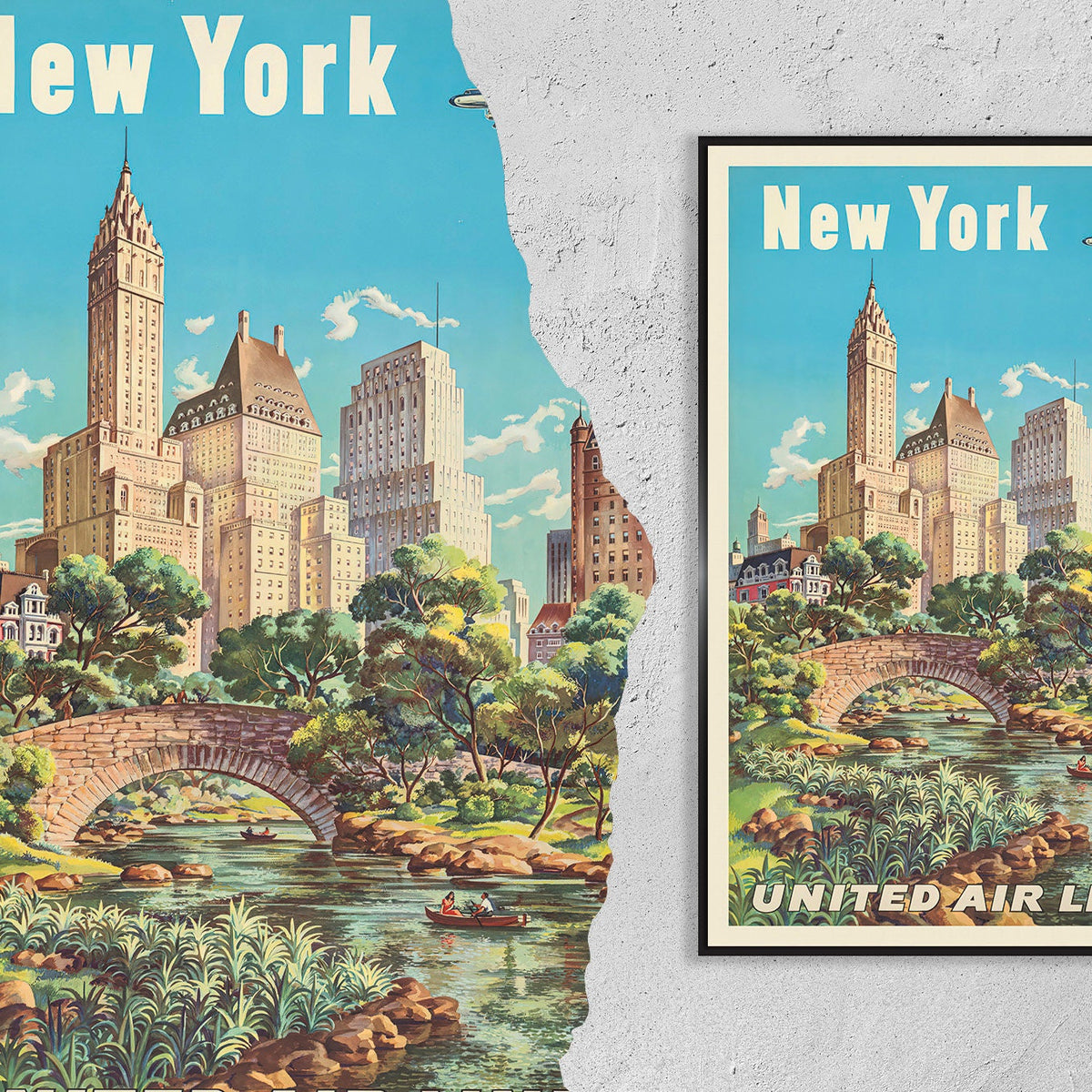 Vintage Kunstdruck Poster - A4, A1...20x30 Zoll... New York - United Airlines - Vintage Airline Travel Print