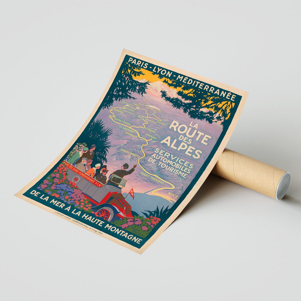 Vintage Fine Art Poster - A4, A1...20x30 Zoll... Alpenstraße, La Route Des Alpes, PLM - Vintage Reiseplakat