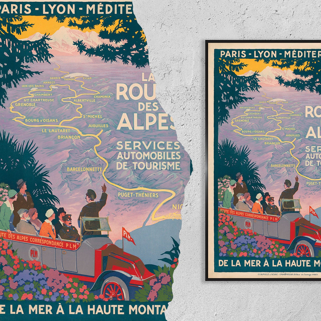 Vintage Fine Art Poster - A4, A1...20x30 Zoll... Alpenstraße, La Route Des Alpes, PLM - Vintage Reiseplakat