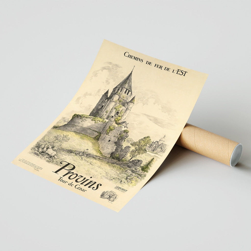 Hi-Res Print - A4, A3...20x30 Zoll... Frankreich, Île-de-France Provins, Tour de César, Chemins de Fer de l'EST, 1925 - Vintage-Reiseposter