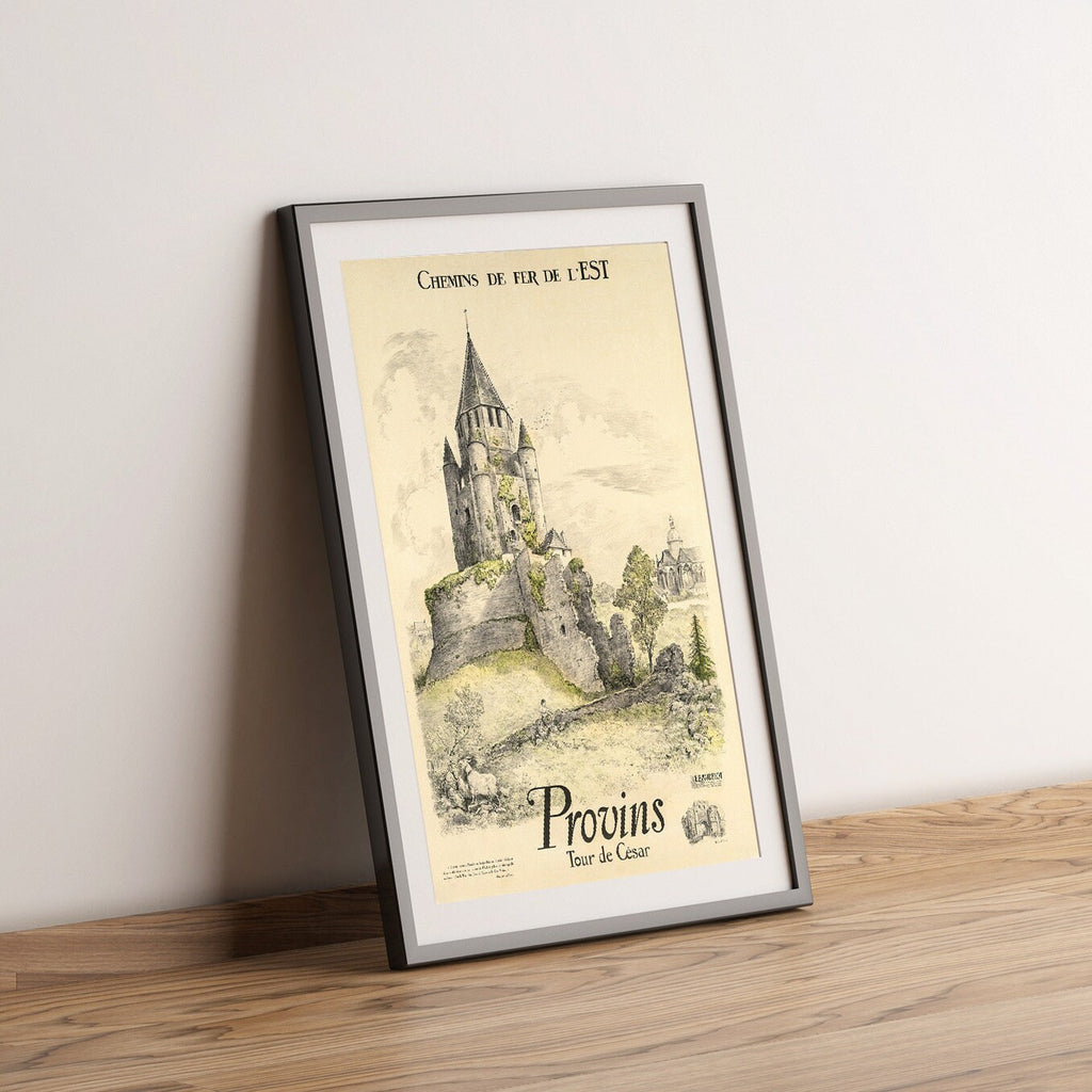 Hi-Res Print - A4, A3...20x30 Zoll... Frankreich, Île-de-France Provins, Tour de César, Chemins de Fer de l'EST, 1925 - Vintage-Reiseposter