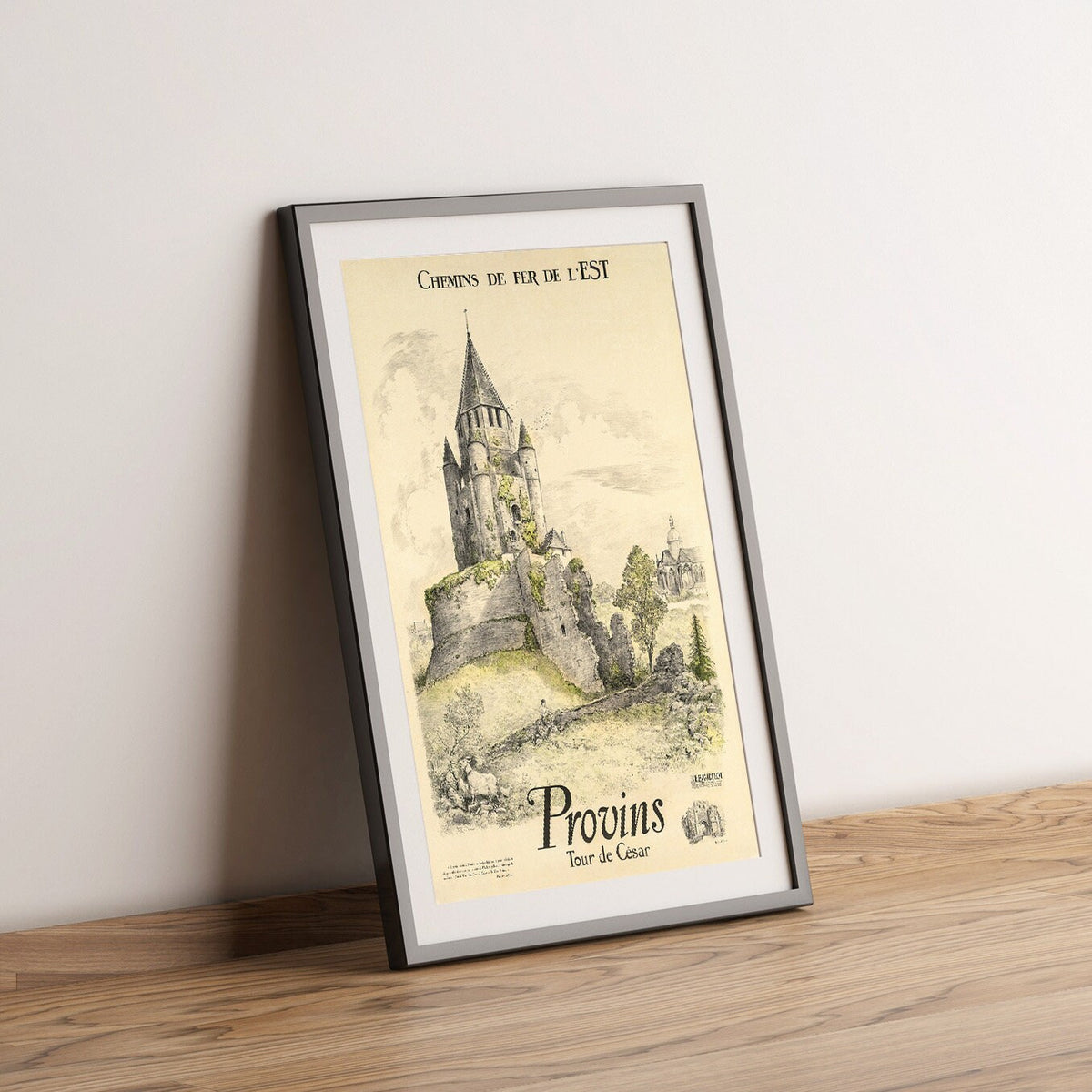 Hi-Res Print - A4, A3...20x30 Zoll... Frankreich, Île-de-France Provins, Tour de César, Chemins de Fer de l'EST, 1925 - Vintage-Reiseposter