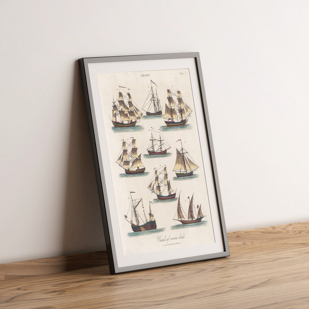 Poster Vintage Kunstdruck - A4, A2...18x27 Zoll... Schiffskonfigurationen nach Masten, John Wilkes, Encyclopaedia Londinensis, 1828 - Schiffs-Kunstdruck