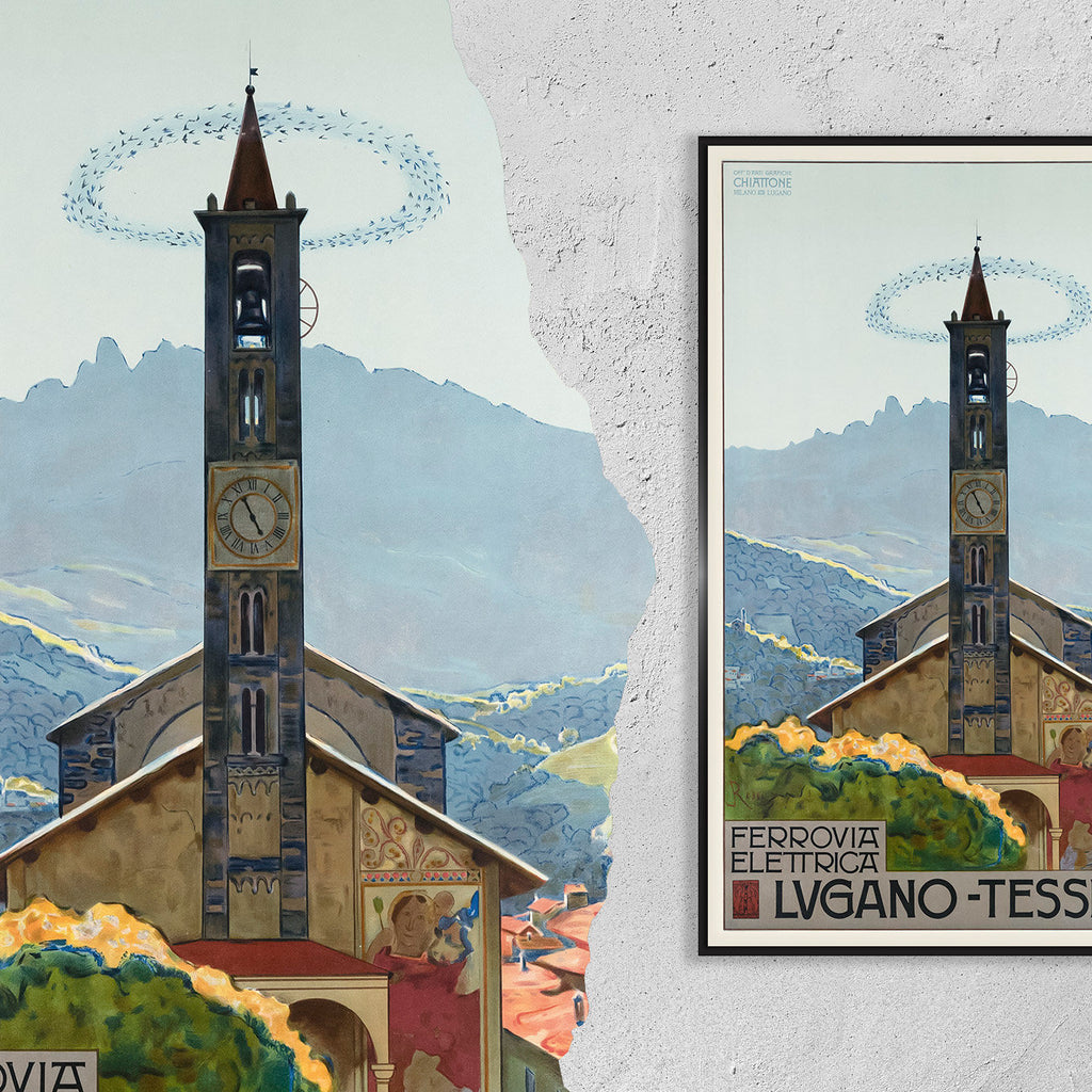 Vintage Fine Art Poster - A4, A1...20x30 Zoll... Schweizer Reise, Lugano-Tesserete, Ferrovia Elettrica, 1909, Vintage Eisenbahndruck