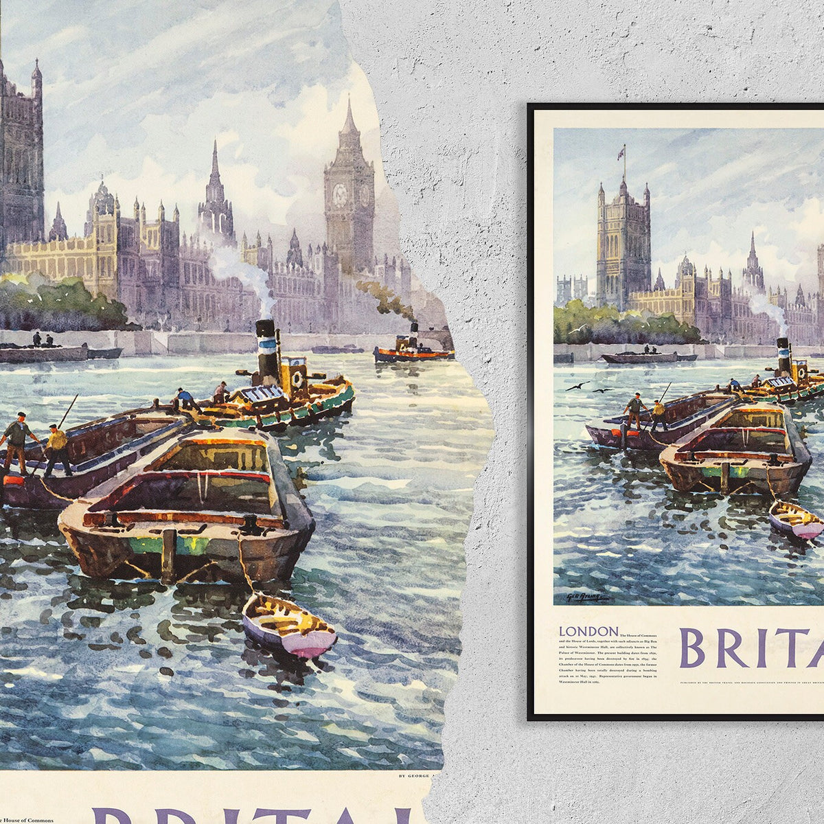 Vintage Kunstdruck Poster - A4, A1...20x30 Zoll... Reise London, England Tourismus Plakat, Großbritannien, Vereinigtes Königreich, 1955 - Reise-Print