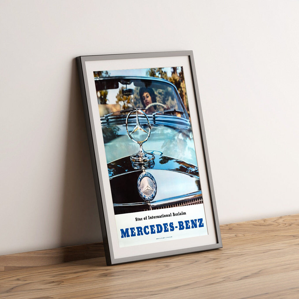 Vintage Fine Art Poster - A4, A1...20x30 Zoll... Mercedes-Benz SE Cabriolet, Star der internationalen Anerkennung, 1965 - Auto-Werbedruck