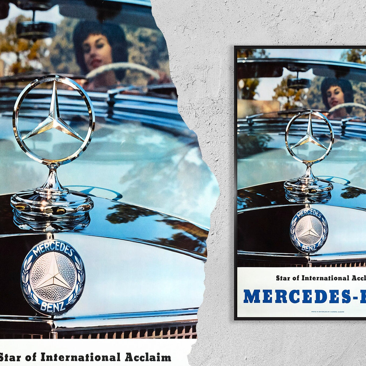 Vintage Fine Art Poster - A4, A1...20x30 Zoll... Mercedes-Benz SE Cabriolet, Star der internationalen Anerkennung, 1965 - Auto-Werbedruck