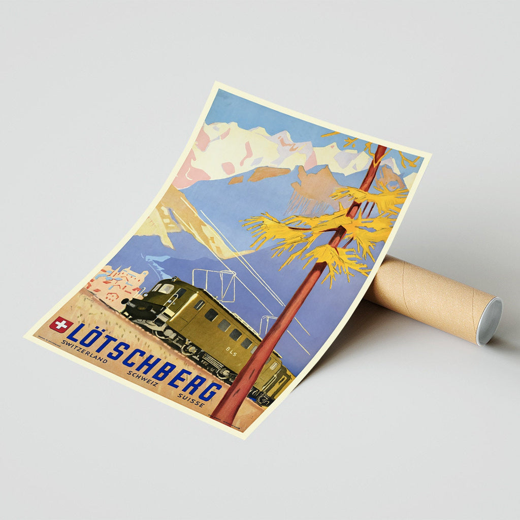 Vintage Kunstdruck-Poster – A4, A1...20x30 Zoll... Schweizer Reisen, Lötschberg, Schweiz Suisse, 1949, Vintage Eisenbahn-Poster