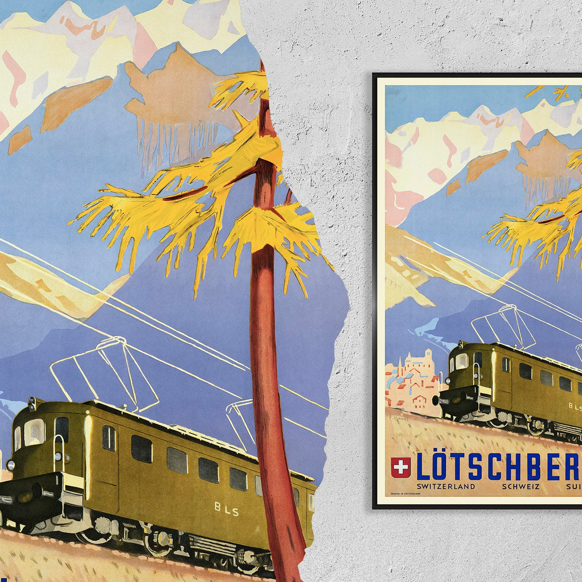 Vintage Kunstdruck-Poster – A4, A1...20x30 Zoll... Schweizer Reisen, Lötschberg, Schweiz Suisse, 1949, Vintage Eisenbahn-Poster