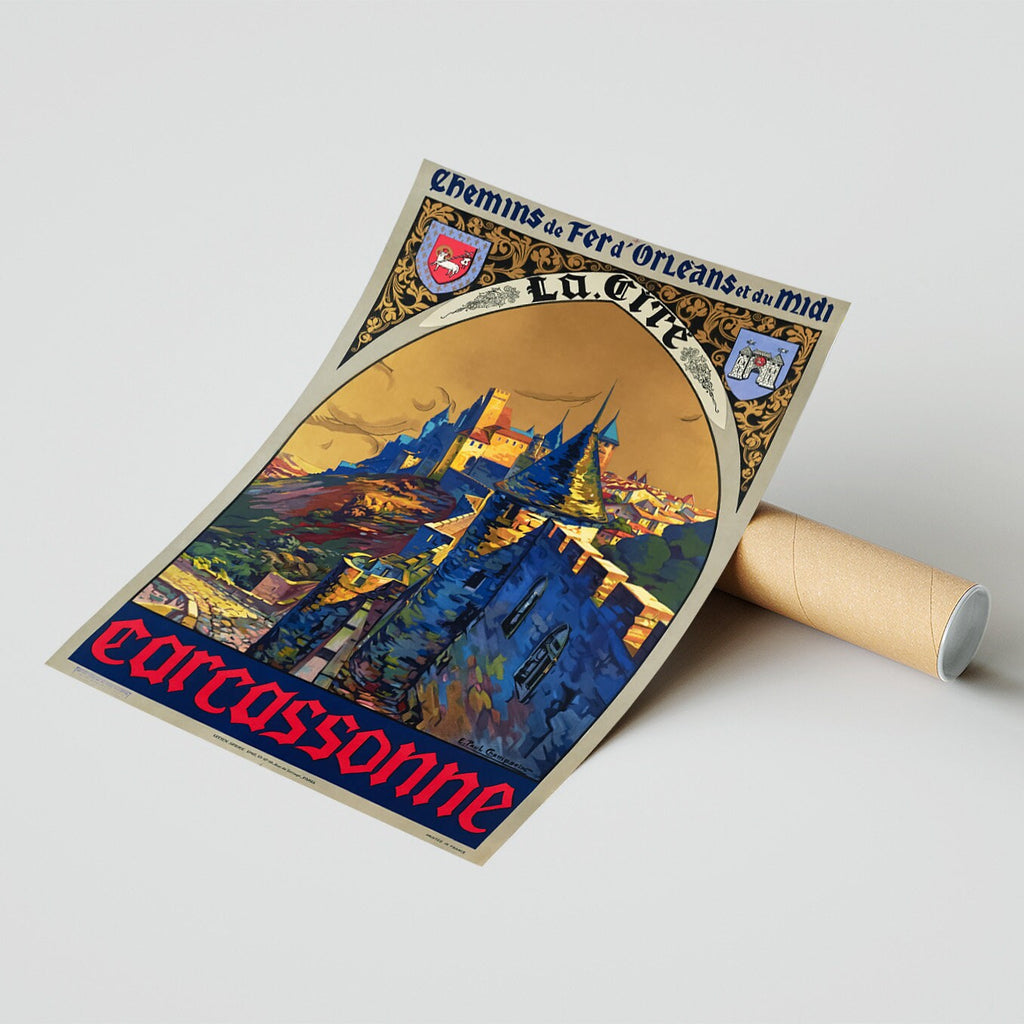 Vintage Kunstdruck-Poster - A4, A1... 20x30 Zoll... Reise nach Frankreich, Chemin de fer d'Orléans et du midi, Carcassonne, 1930, Reise-Kunstdruck