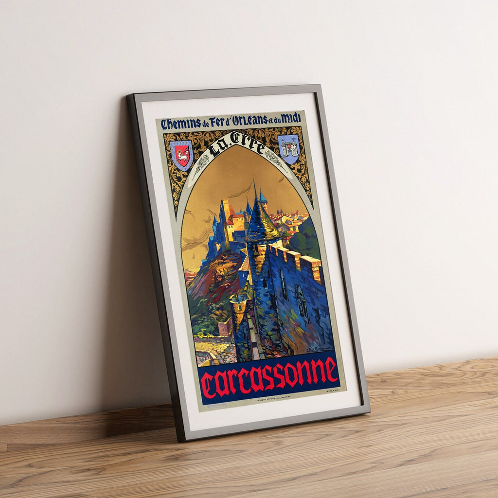 Vintage Kunstdruck-Poster - A4, A1... 20x30 Zoll... Reise nach Frankreich, Chemin de fer d'Orléans et du midi, Carcassonne, 1930, Reise-Kunstdruck