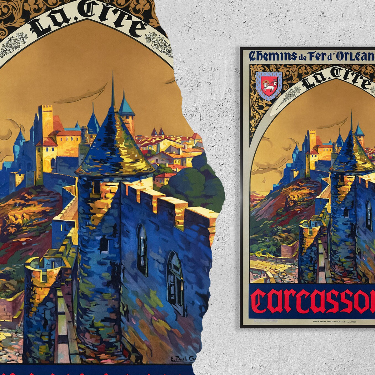 Vintage Kunstdruck-Poster - A4, A1... 20x30 Zoll... Reise nach Frankreich, Chemin de fer d'Orléans et du midi, Carcassonne, 1930, Reise-Kunstdruck