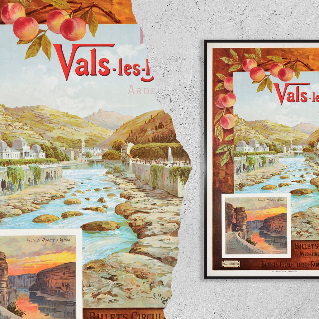 Hi-Res Print - A4, A3...20x30 Zoll... Vals les Bains Ardèche Frankreich Fluss, PLM, Frédéric Hugo D'Alési, Alesi, 1895 - Reiseflugplakat