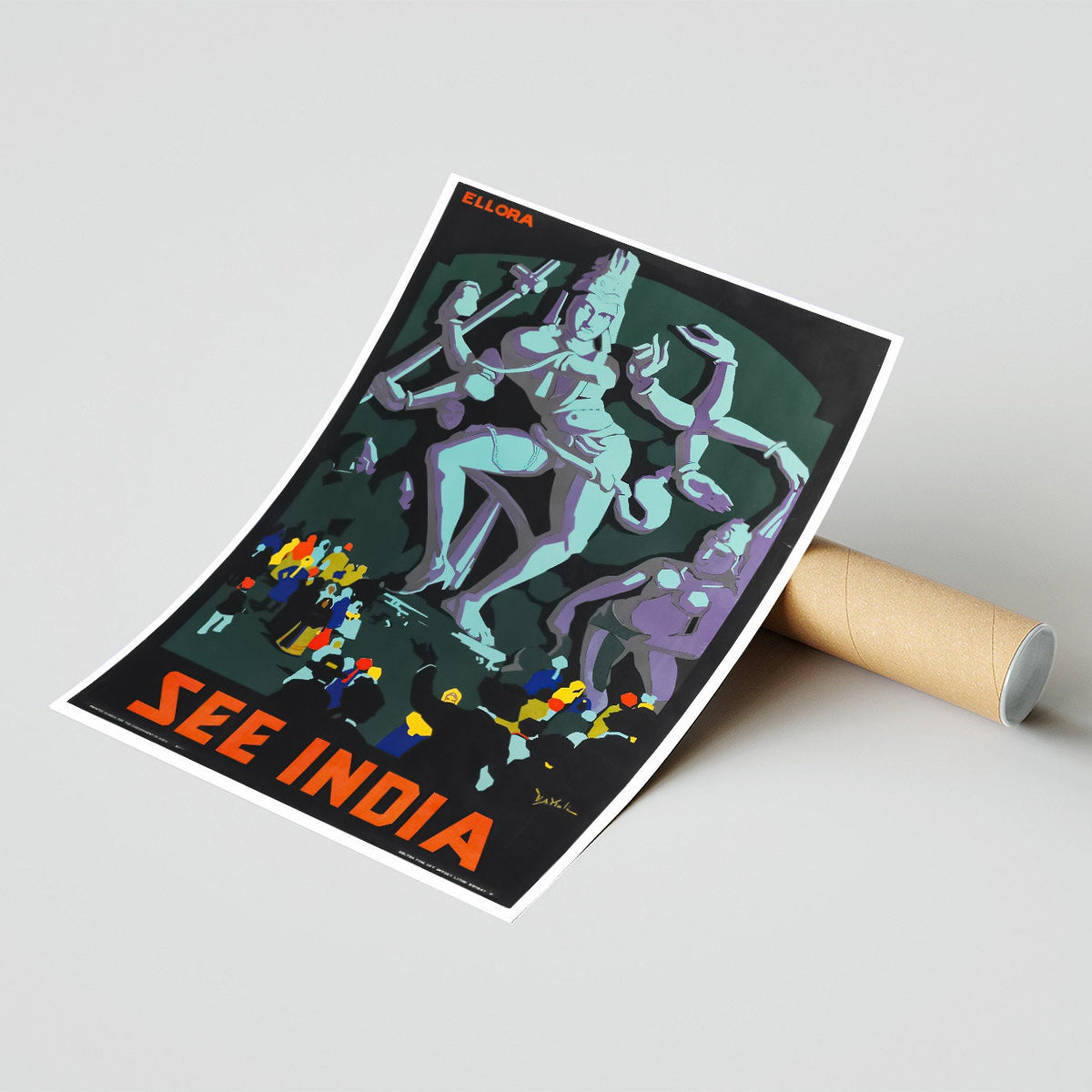 Vintage Fine Art Poster – A4, A1... 20x30 Zoll... Ellora, See India – Vintage Reise-Kunstdruck