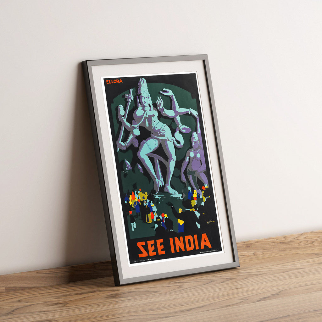 Vintage Fine Art Poster – A4, A1... 20x30 Zoll... Ellora, See India – Vintage Reise-Kunstdruck
