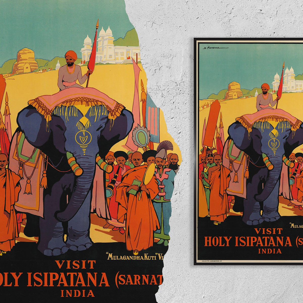 Vintage Kunstdruckposter – A4, A1...20x30 Zoll... Besuchen Sie Holy Isipatana, Indien – Vintage-Reiseplakat