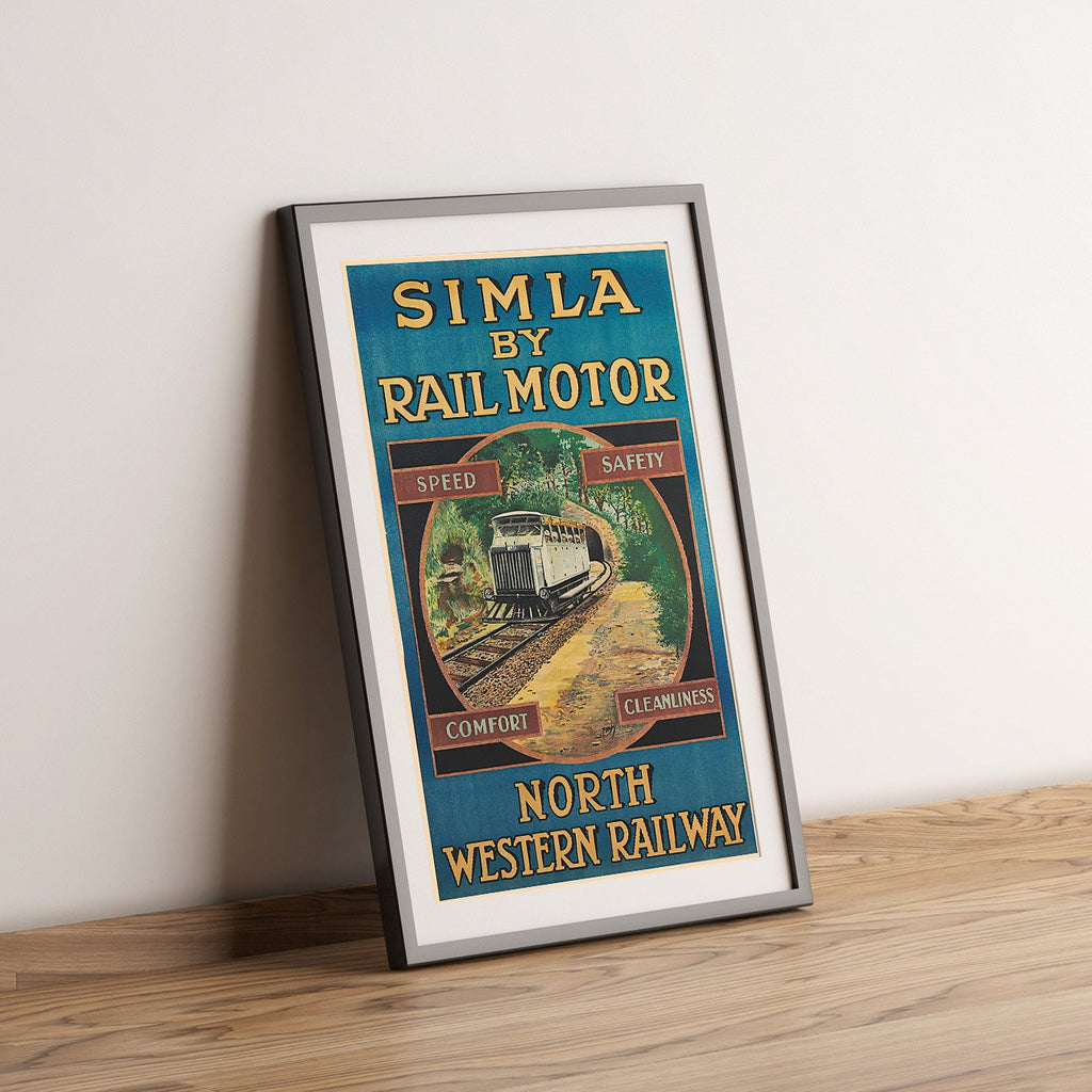 Hi-Res Print - A4, A3...20x30 inch... Simla By Rail Motor, Visit India - Vintage Travel Poster